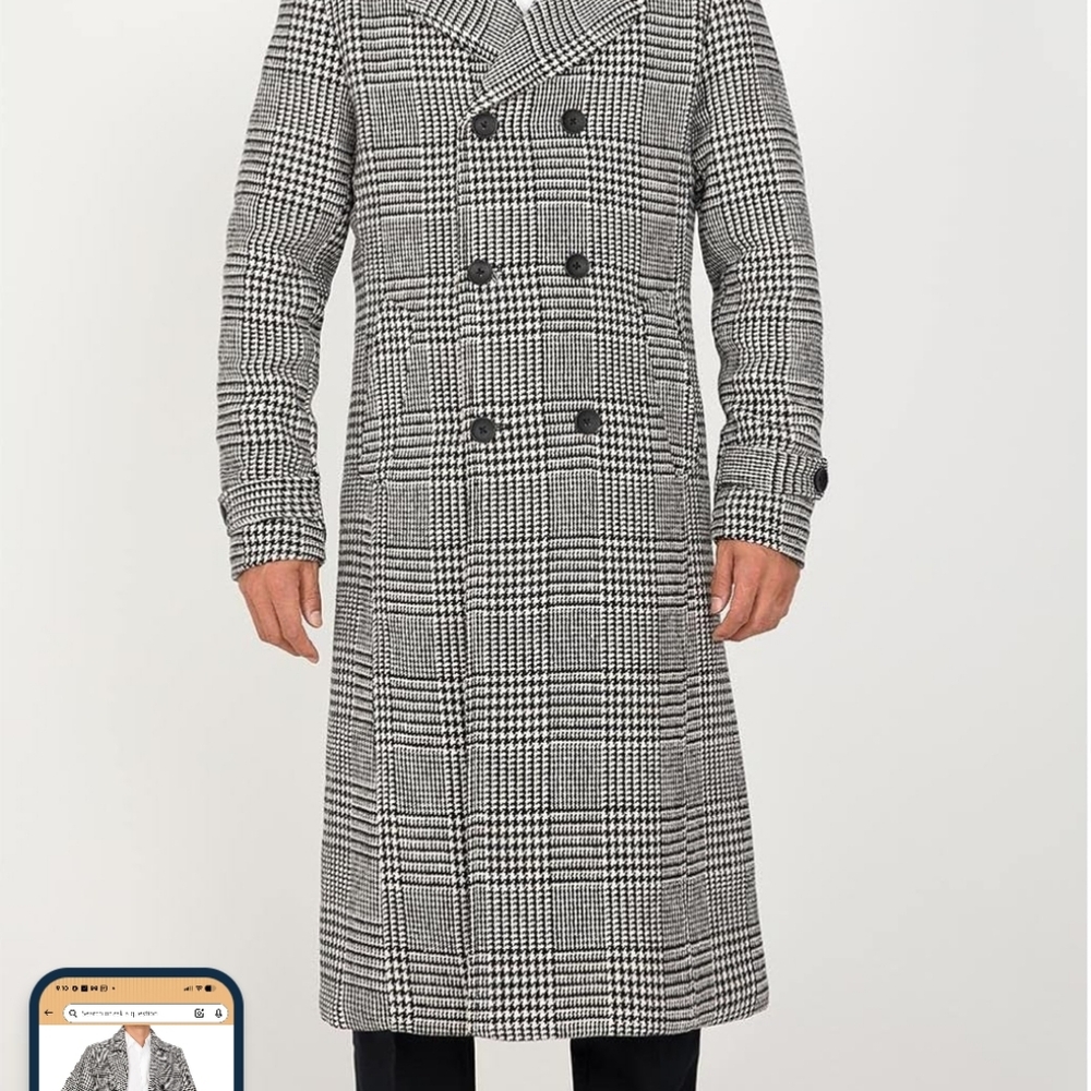 Black & White Glen Plaid Double-Breasted Coat
